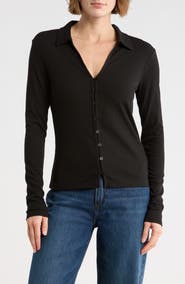 Sanctuary Johnny Collar Long Sleeve Button-Up Top