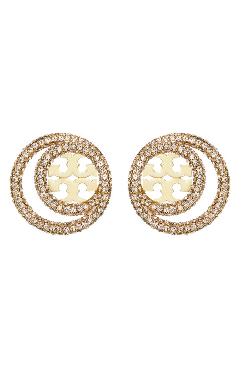 Tory Burch Miller Pavé Crystal Circle Logo Stud Earrings, Main, color, 