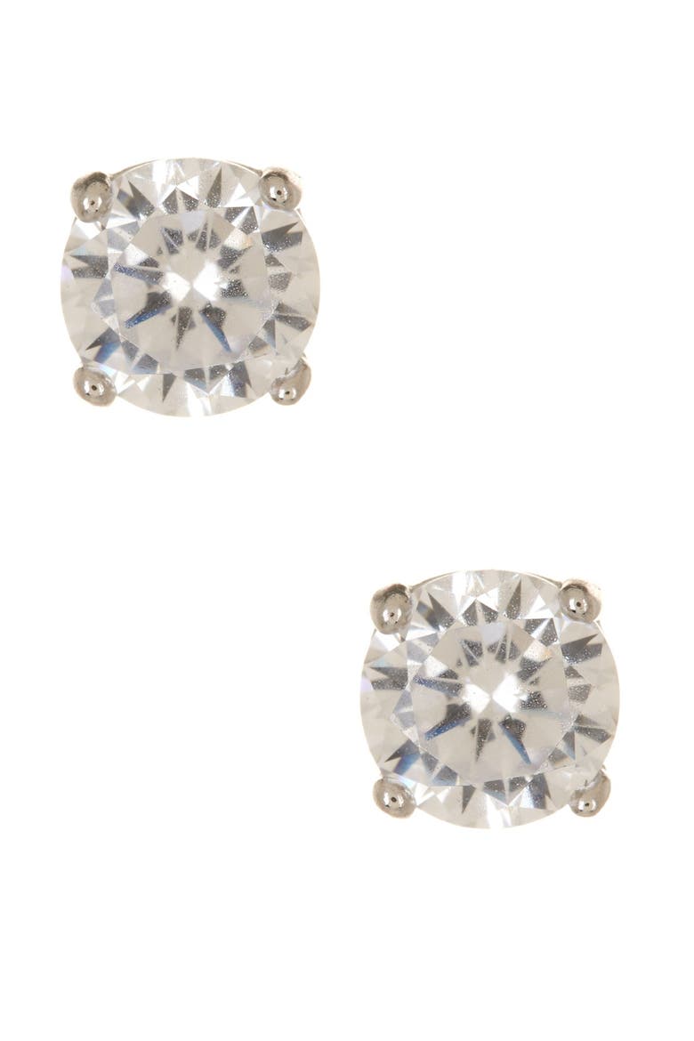 Round Cubic Zirconia Stud Earrings, Main, color, CLEAR/SILVER