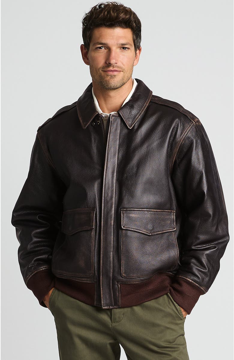 Lands' End Willis and Geiger Leather Bomber Jacket, Alternate, color,