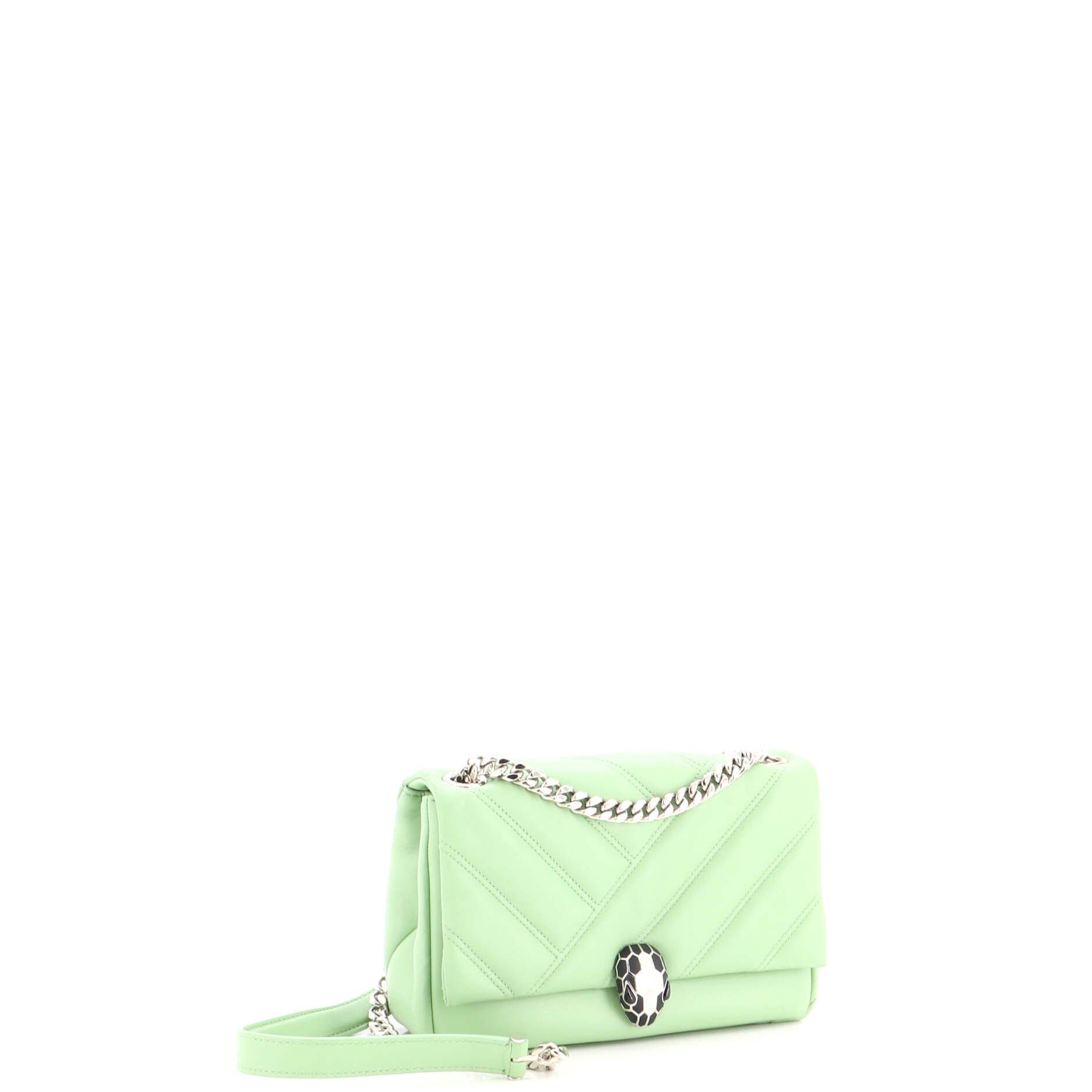Serpenti Cabochon Shoulder Bag Diagonal Quilted Leather Small, Alternate, color, Green