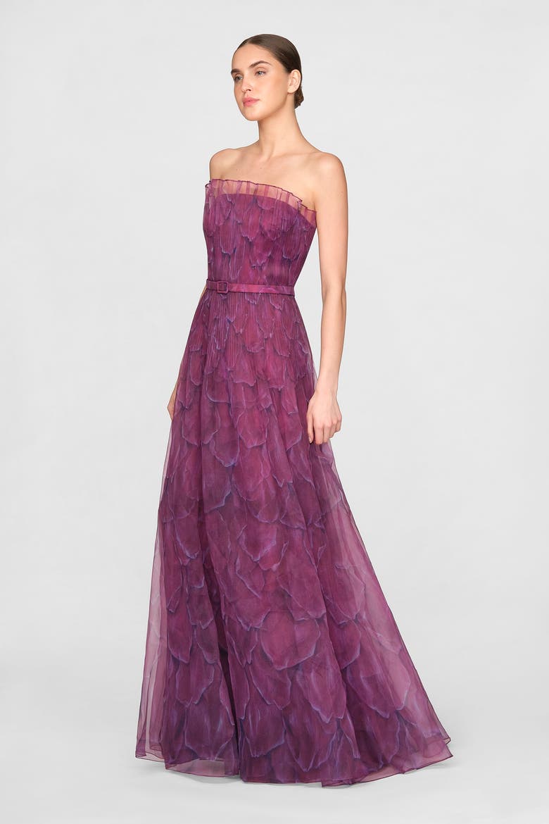 Ivana Printed Organza Gown, Alternate, color, PETAL OBSCURA