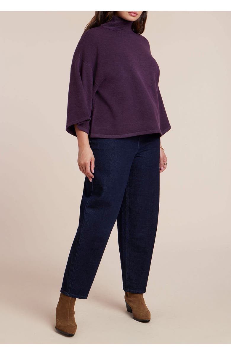 ELOQUII Boxy Three Quarter Sleeve Turtleneck, Alternate, color, Plum Purple
