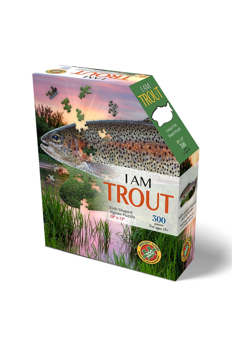 I Am Trout 300 Piece Jigsaw Puzzle Fish Shaped Puzzle, Main, color, Multicolored