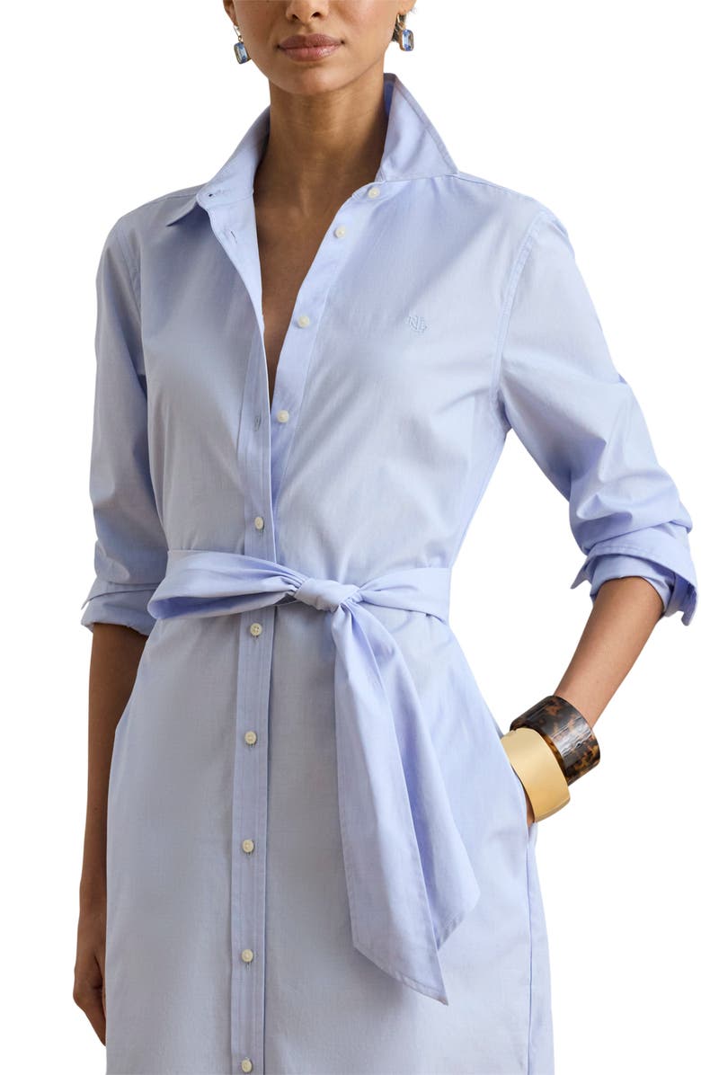 Lauren Ralph Lauren End On End Long Sleeve Cotton Shirtdress, Alternate, color, Light Sky Blue