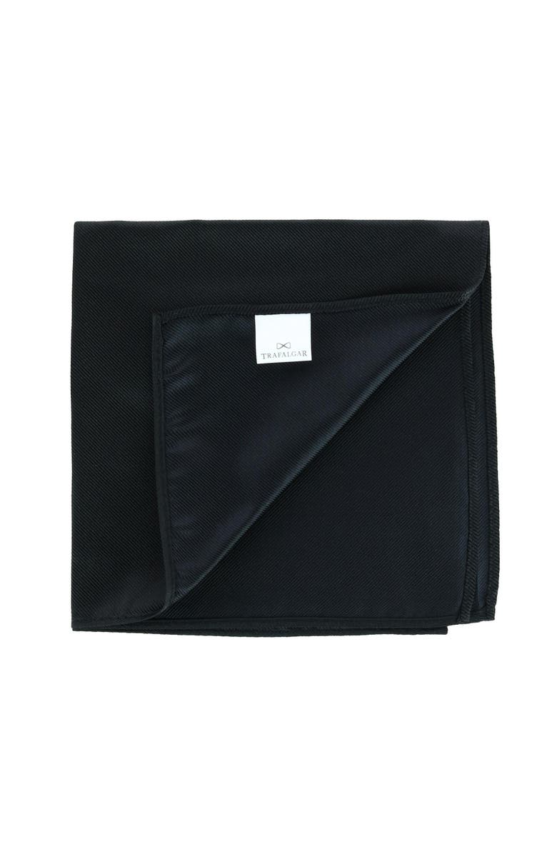 Trafalgar The Gatsby 12 inch Solid Silk Pocket Square, Alternate, color, Black