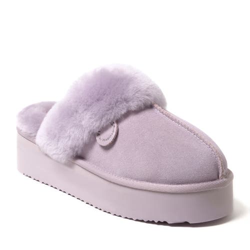 DEARFOAMS Fireside Melton Genuine Shearling Platform Scuff Slipper in Lilac 