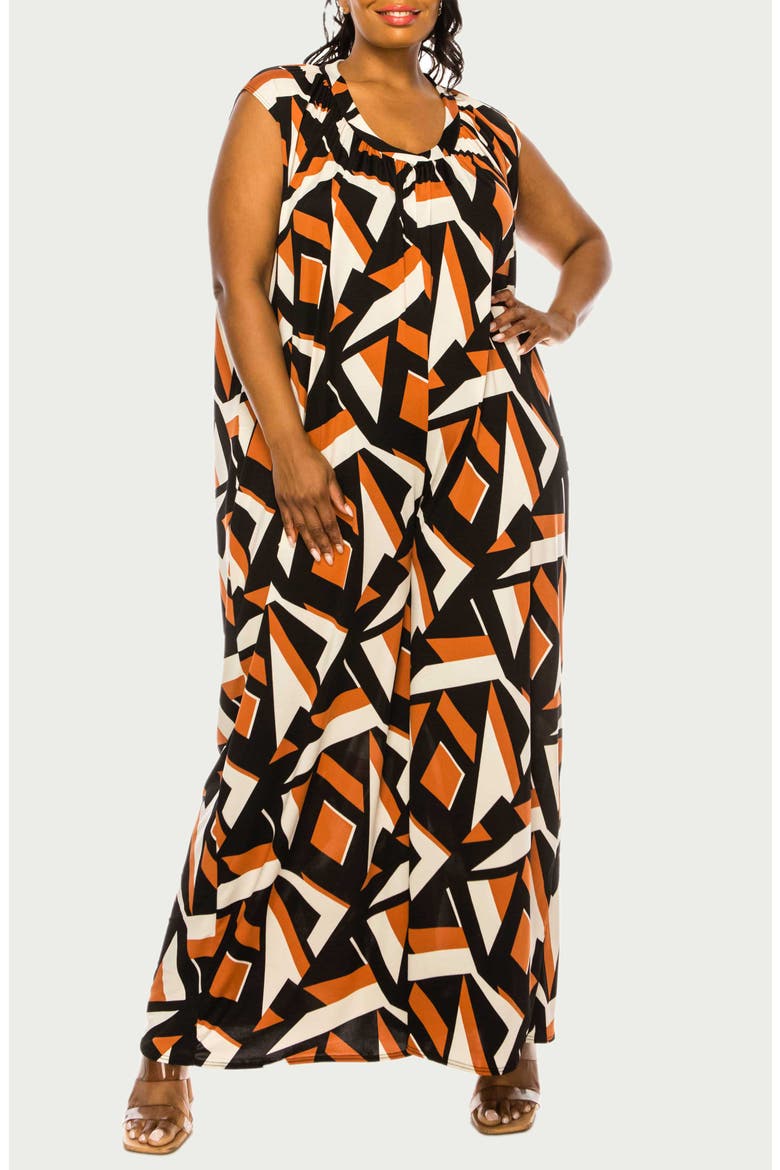 Makayla Printed Sleeveless Wide Leg Jumpsuit, Alternate, color, RUST BLACK