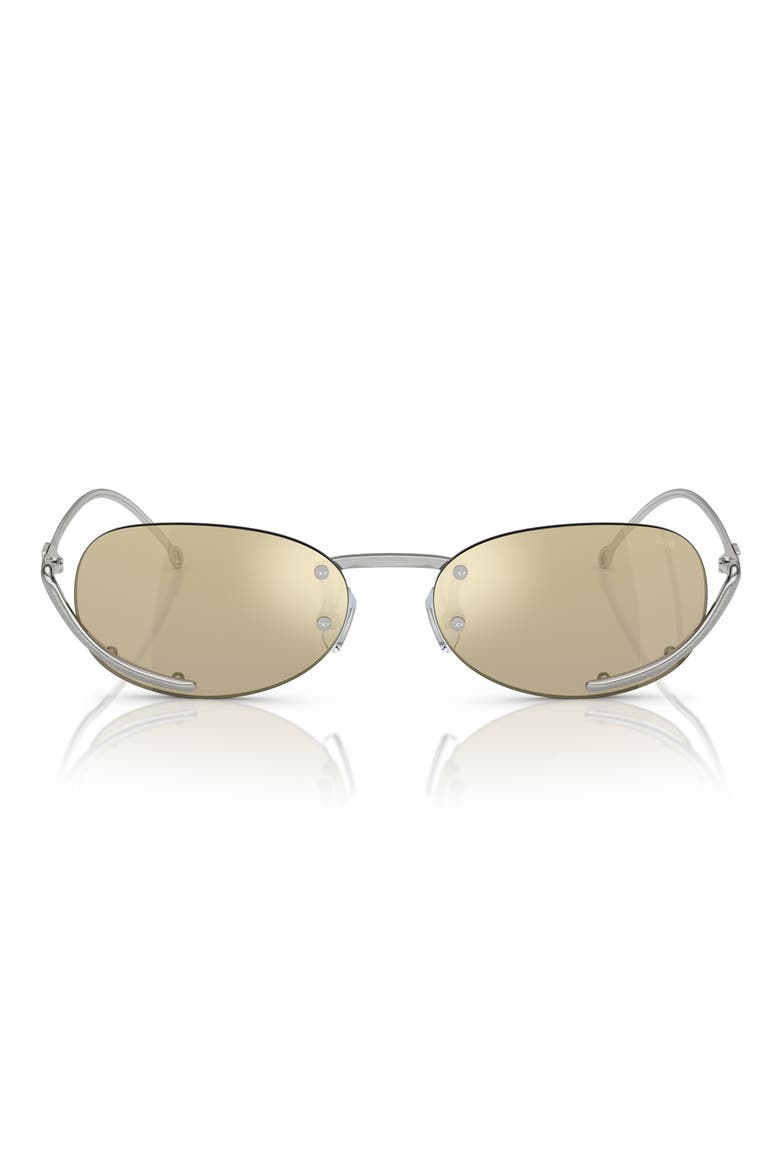 53mm Oval Sunglasses, Main, color, BRUSHED SILVER/ YELLOW MIRROR