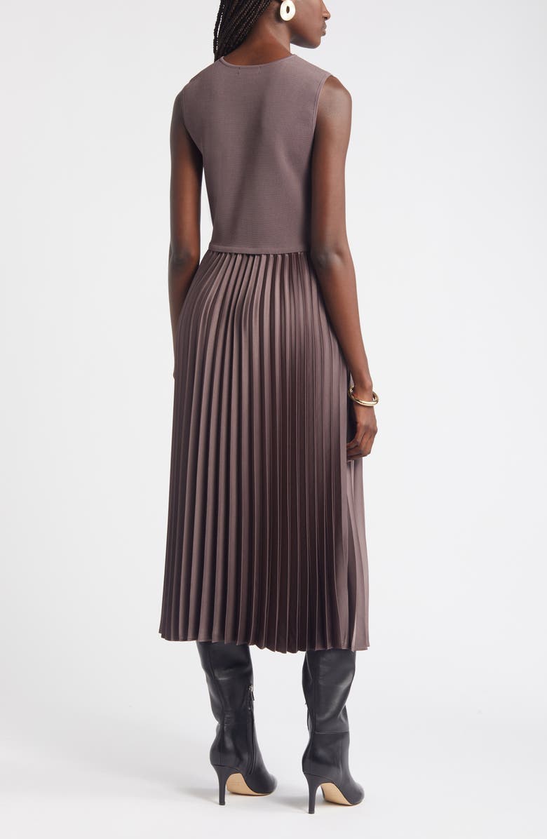 Nordstrom Pleated Mixed Media Midi Dress, Alternate, color, Grey Plum