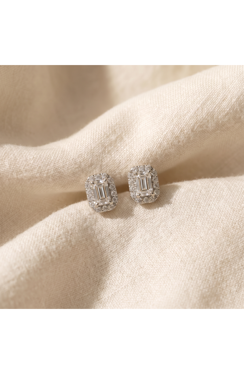 Bliss Diamond 3/4Ct Emerald Lab Grown Diamond Halo Studs Silver Earrings, Alternate, color, Silver