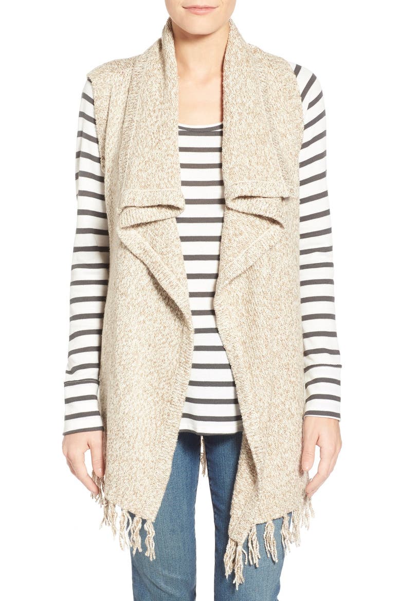 Drape Front Long Vest, Main, color, MUSHROOM MULTI