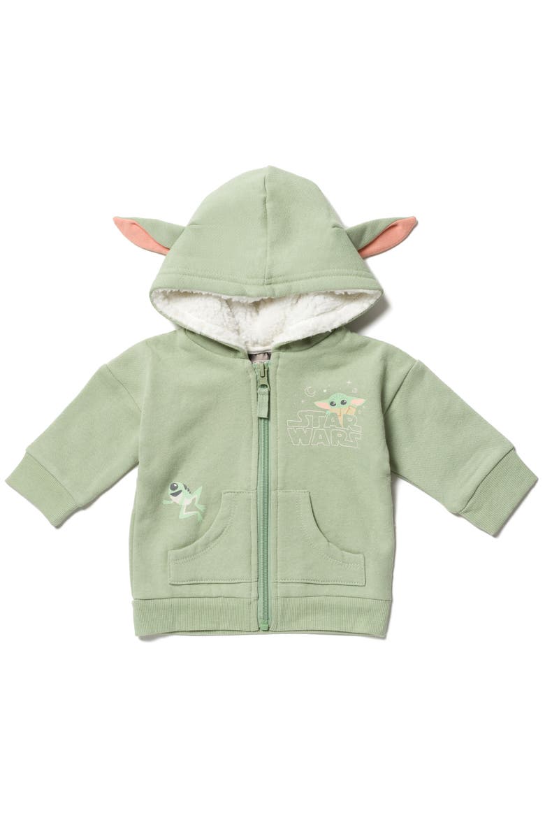 The Mandalorian Grogu Cosplay Fleece Zip-Up Hoodie, Main, color, Grogu Sage Green