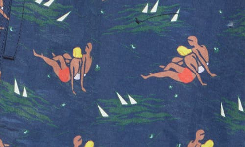 Drake's Bathers Print Drawstring Swim Trunks In 251 Navy