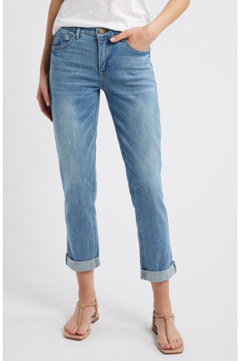 Gemma 'Ab'Solution High Waist Girlfriend Jeans, Main, color, LIGHT BLUE ARTISANAL