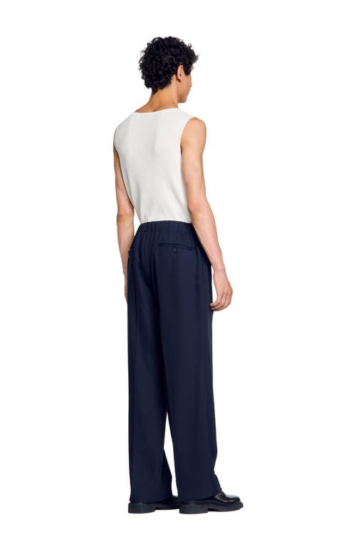 Sandro Elasticated Wide-leg Trousers In Midnight Blue
