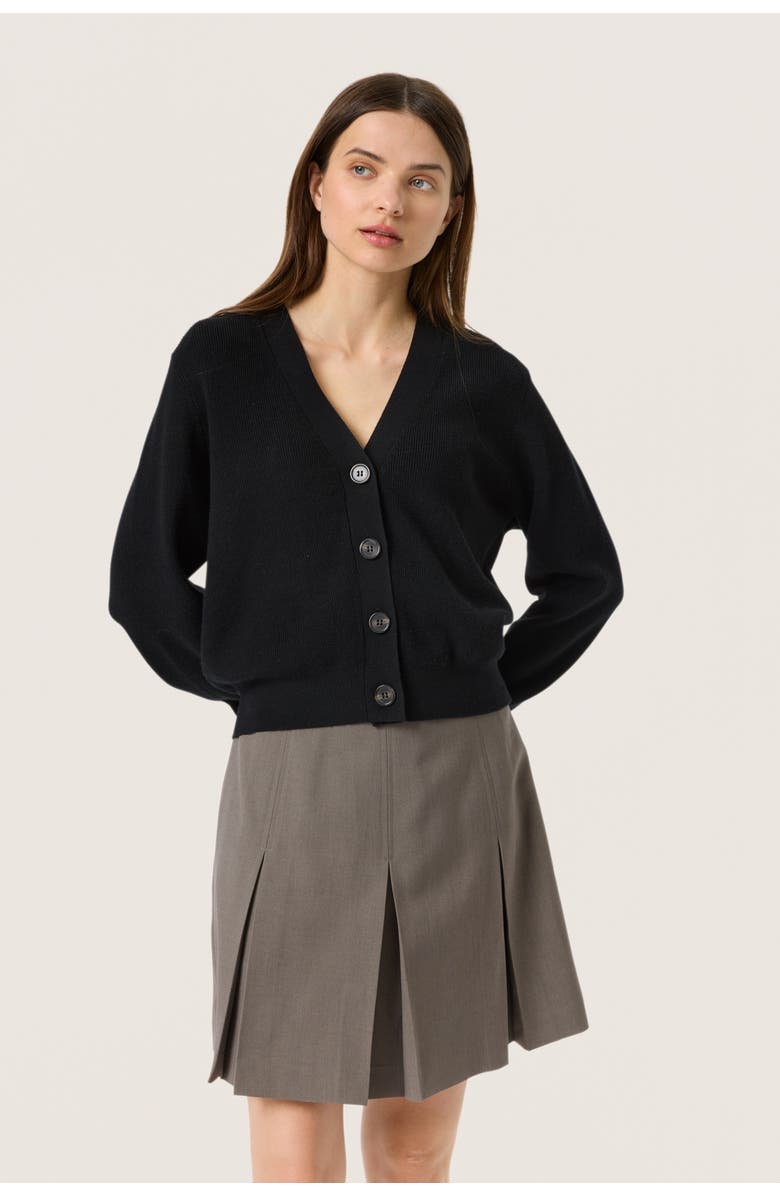 Soaked in Luxury SLSina Button V-neck Rib Knit Cardigan, Main, color, Black