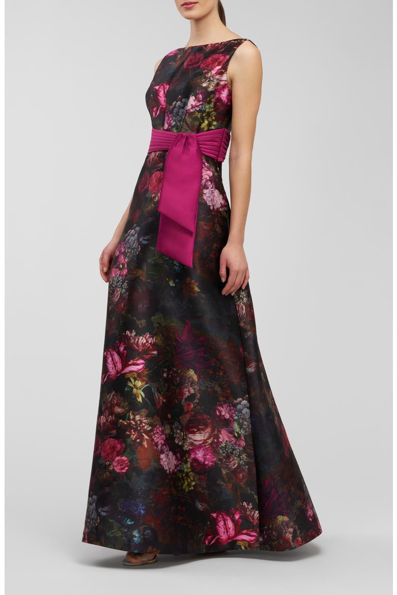 Nicoletta Floral Sleeveless A-Line Gown, Alternate, color, MULBERRY MULTI