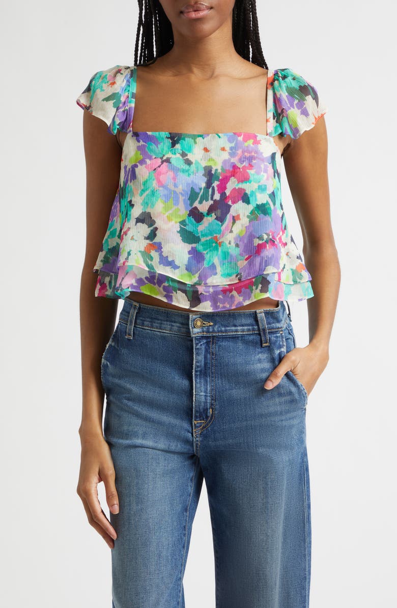 Ramy Brook Emery Floral Silk Top, Main, color, Capri Garden