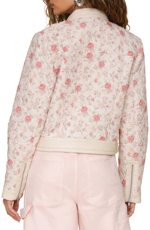 Shop Avec Les Filles Floral Quilted Faux-ever Leather™ Trim Crop Moto Jacket In Soft Pink Floral