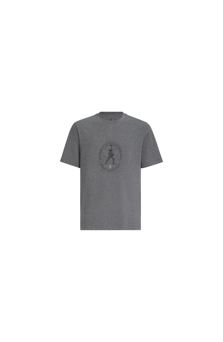 Brunello Cucinelli Cotton jersey crew neck T-shirt with print, Alternate, color, Anthracite