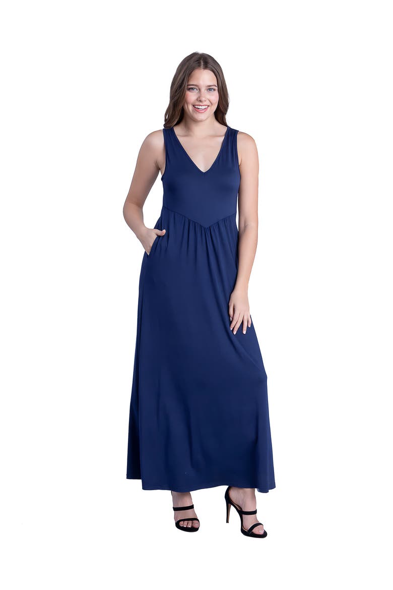 Sleeveless V-Neck Maxi Dress with Pocket Detail, Main, color, Navy
