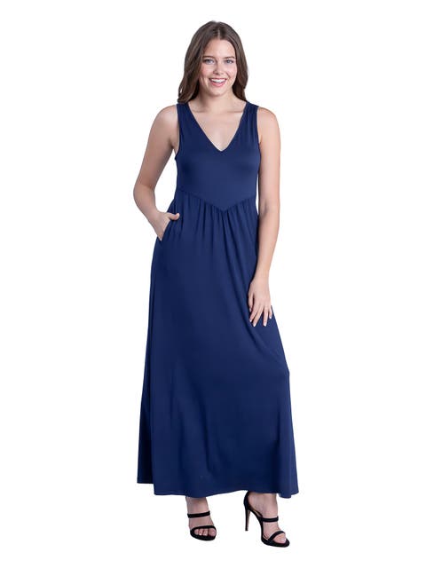 Sleeveless V-Neck Maxi Dress with Pocket Detail