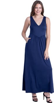 24seven Comfort Apparel Sleeveless V-Neck Maxi Dress with Pocket Detail
