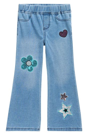 Flapdoodles Kids' Sequin Patchwork Flare Jeans In Blue