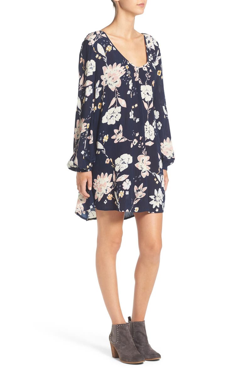 'Sweet Sands' Print Long Sleeve Shift Dress, Alternate, color, BLUE TIDE