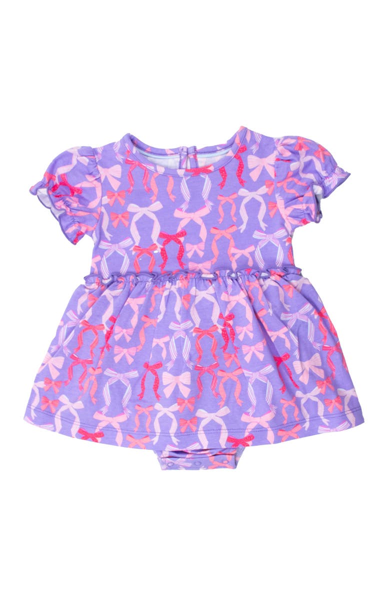 RuffleButts Baby Girls Knit Puff Sleeve Skirted Romper, Main, color, Rosy Ribbons