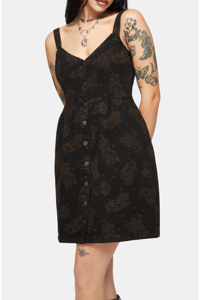 Hexborn Baba Yaga Denim Mini Dress, Alternate, color, Black