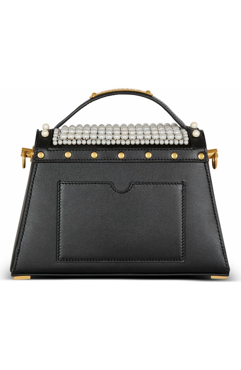 Balmain B-Buzz Dynasty Bag In Leather And Embroidered Satin, Alternate, color, Black
