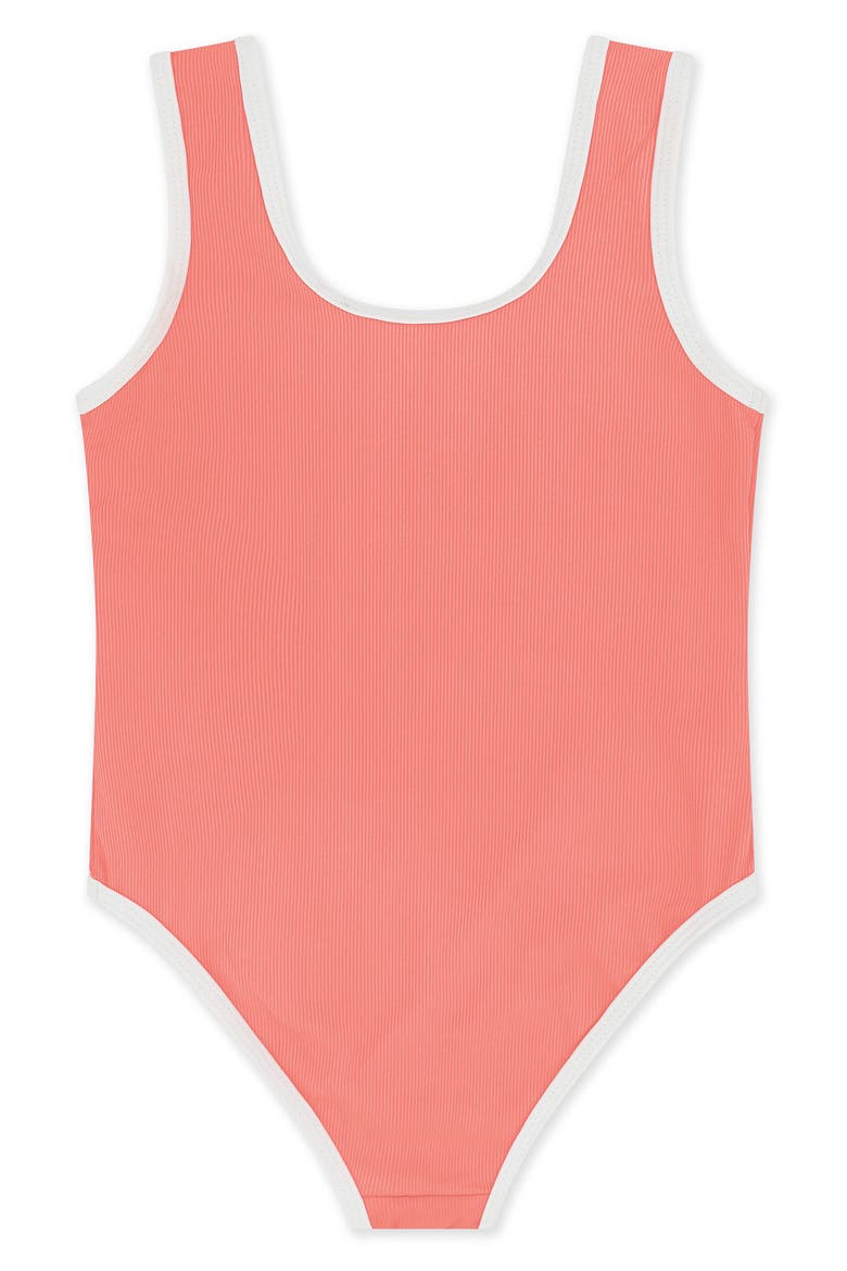 Kids' Wave Break UPF 50+ One-Piece Swimsuit, Alternate, color, CORAL SUN
