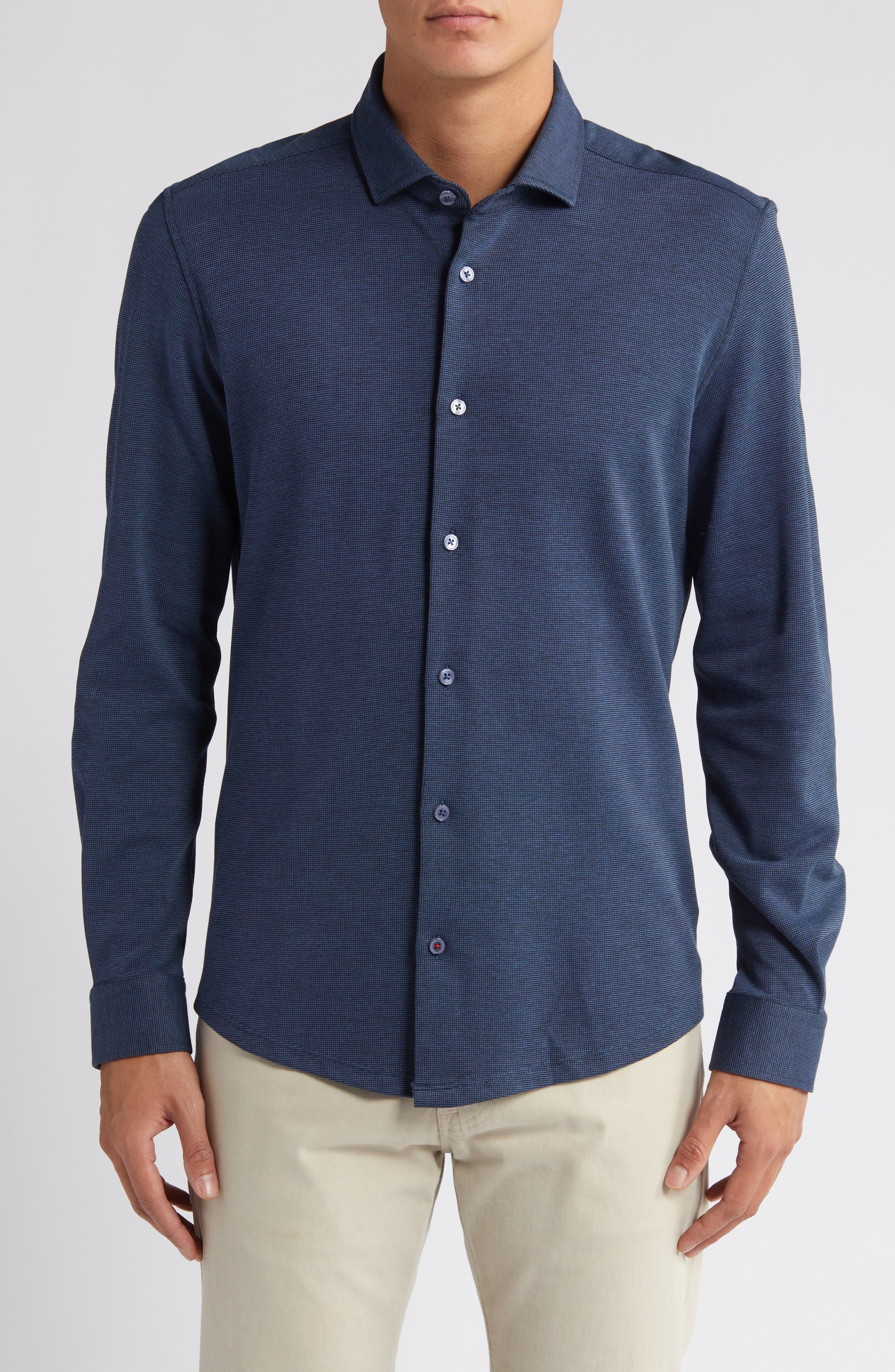 Solid Performance Pique Button-Up Shirt