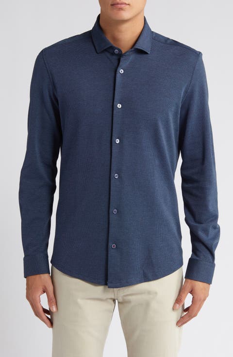 Solid Performance Piqué Button-Up Shirt