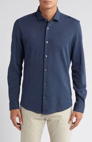 Stone Rose Solid Performance Piqué Button-Up Shirt