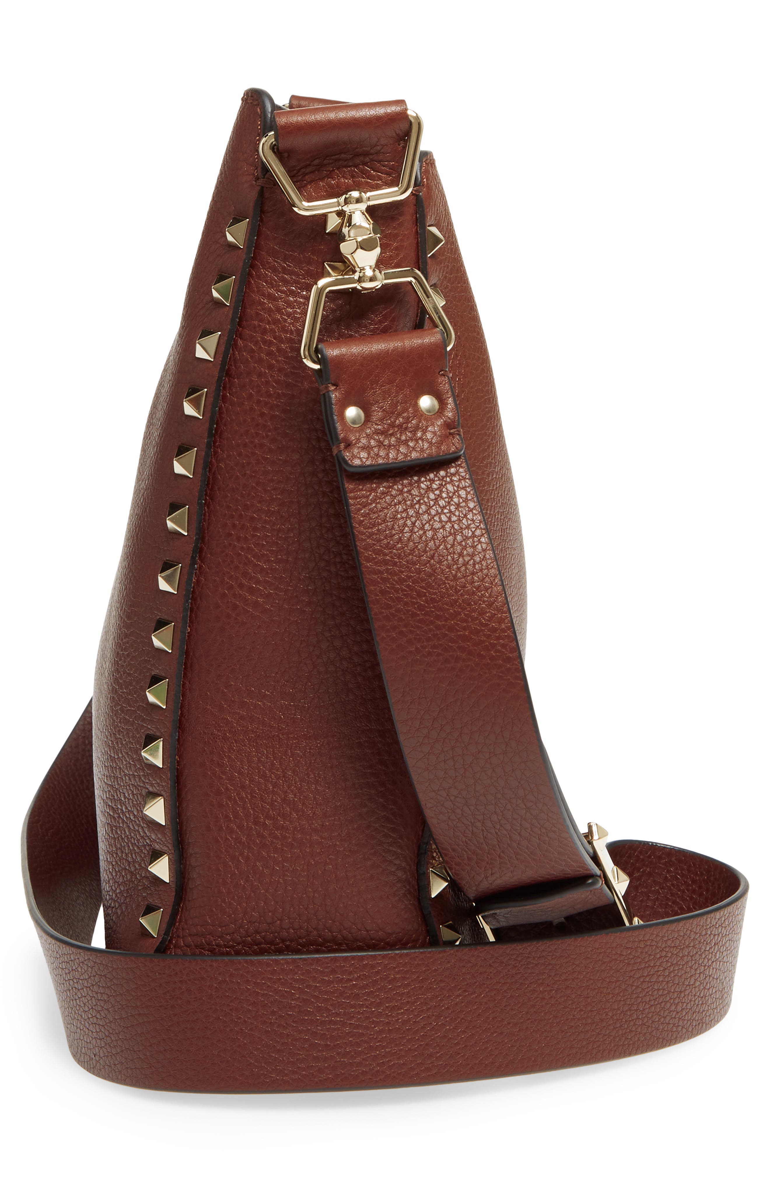 Valentino Garavani Small Rockstud Leather Hobo, Alternate, color, 