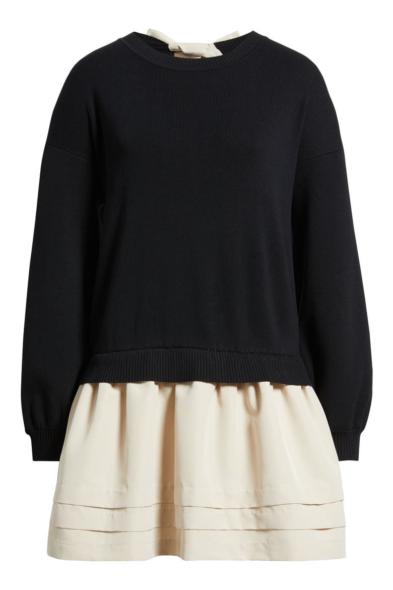 Long Sleeve Twofer Sweater Dress, Alternate, color, BLACK/ CREAM