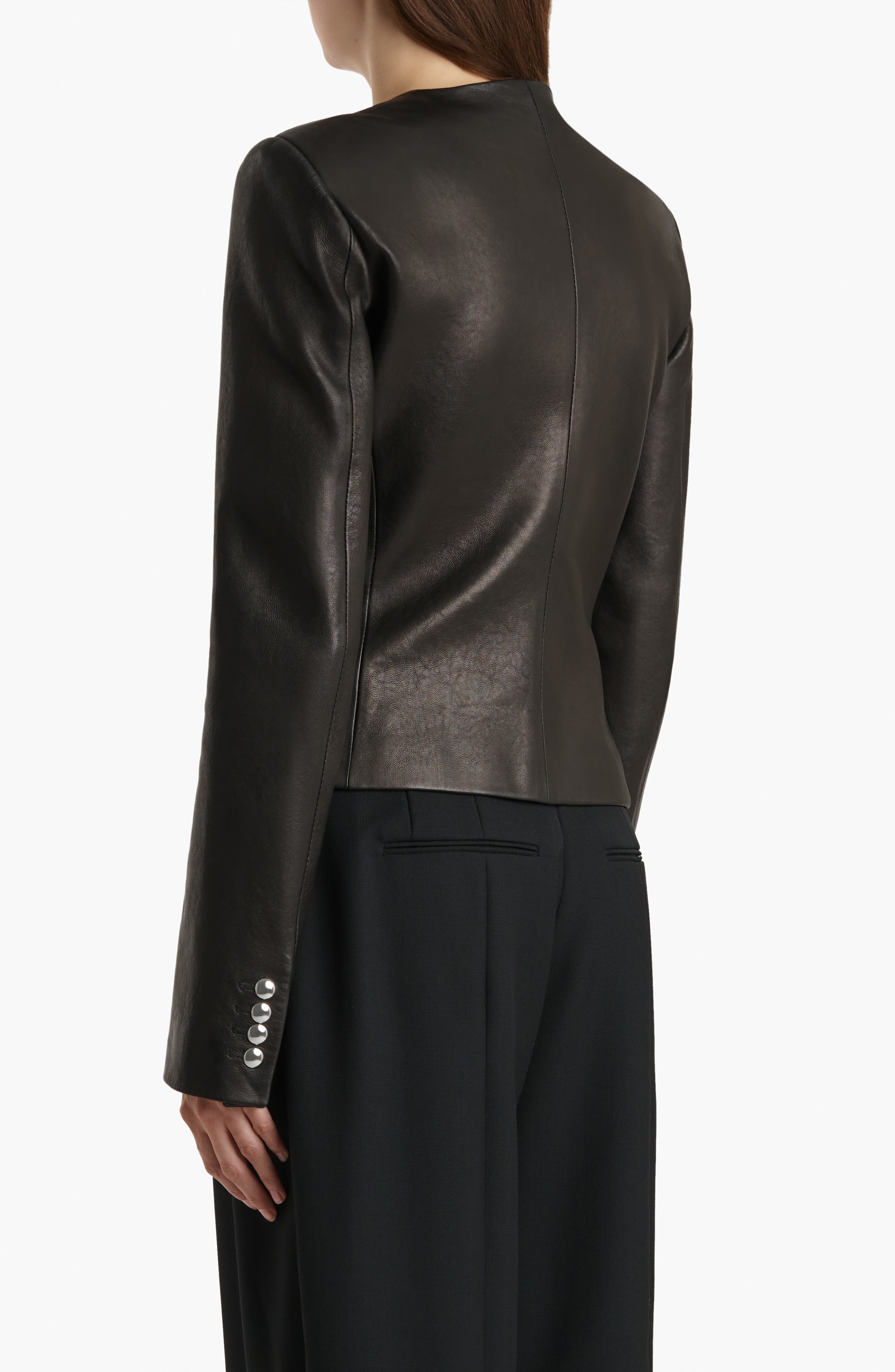 Nara Collarless Leather Jacket - image 2