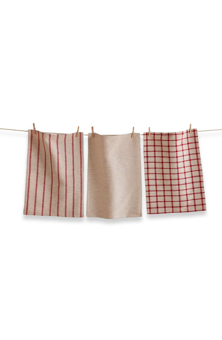 tag Vintage Red Multi Kitchen Dishtowel Set of 3 Cotton Towels, Main, color, Red