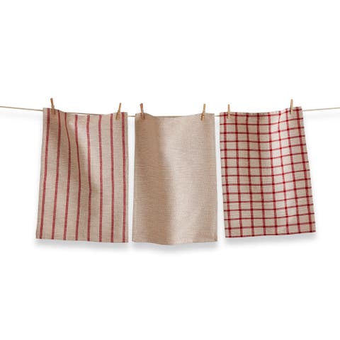 Vintage Red Multi Kitchen Dishtowel Set of 3 Cotton Towels