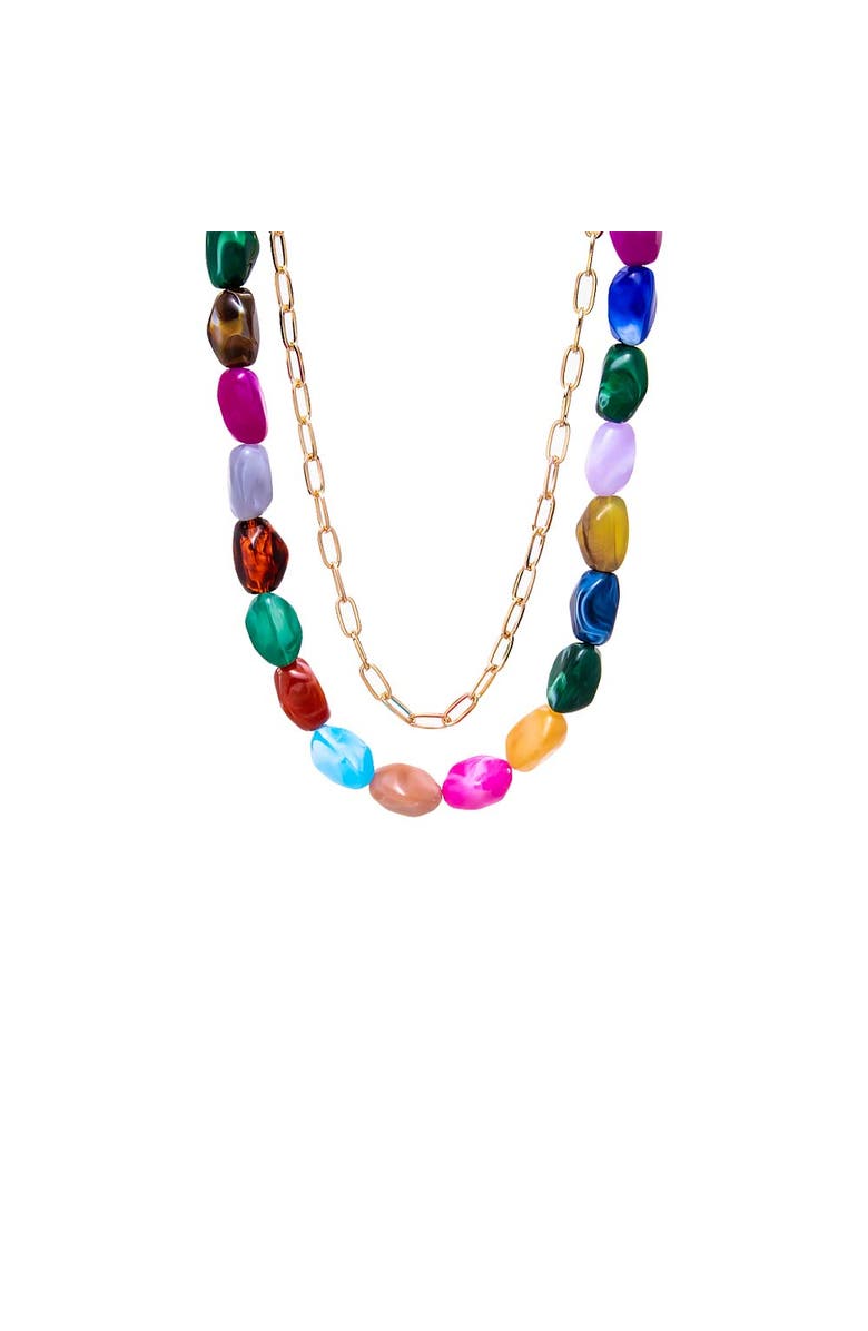 BY ADINA EDEN Gold Chain & Multicolor Bead Necklace, Main, color, Multi-Color