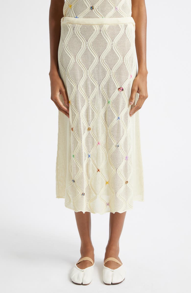 YanYan Cotton Lattice Stitch Midi Skirt, Main, color, Ivory