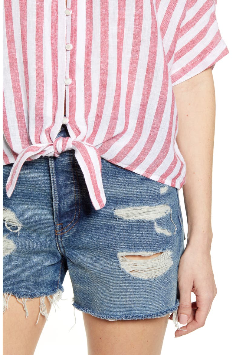 Thea Tie Hem Shirt, Alternate, color, CARMINE STRIPE