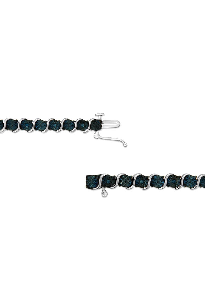 Silver 1/10 Cttw Treated Blue Color Diamond Miracle Plate "S" Link Tennis Bracelet, Alternate, color, White