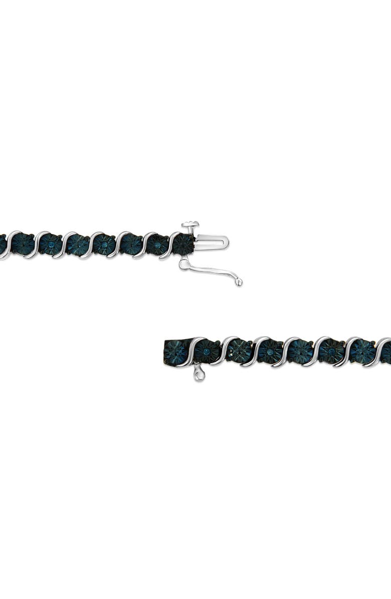 Haus of Brilliance Silver 1/10 Cttw Treated Blue Color Diamond Miracle Plate "S" Link Tennis Bracelet, Alternate, color, White