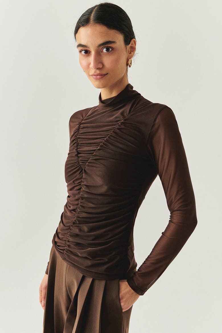 Drew Turtleneck Blouse, Alternate, color, Brown