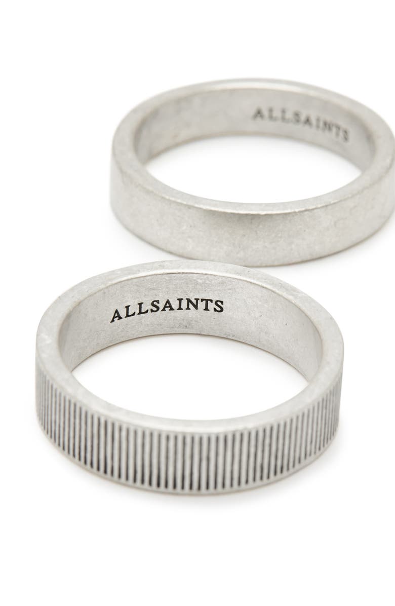 AllSaints Men's Set of 2 Textured Band Rings, Alternate, color, Warm Silver