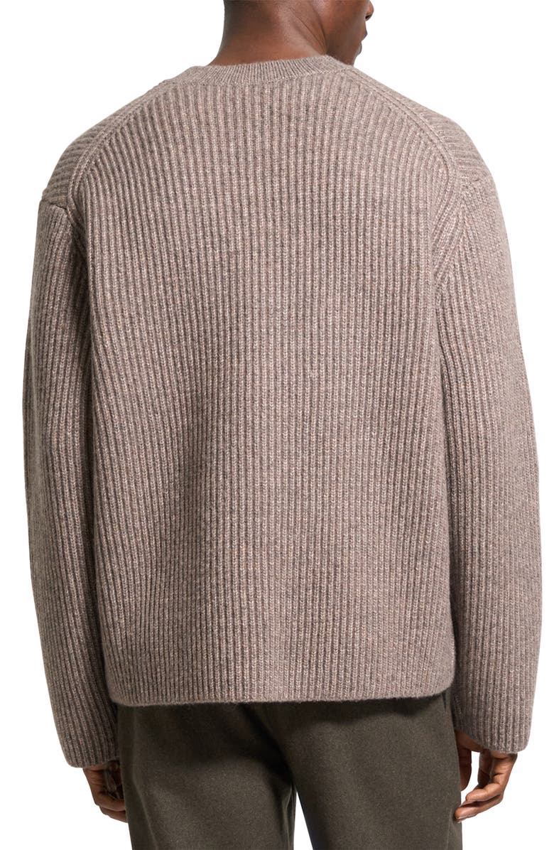 Theory Oversize Ribbed Wool & Cotton Crewneck Sweater, Alternate, color, Feather Melange
